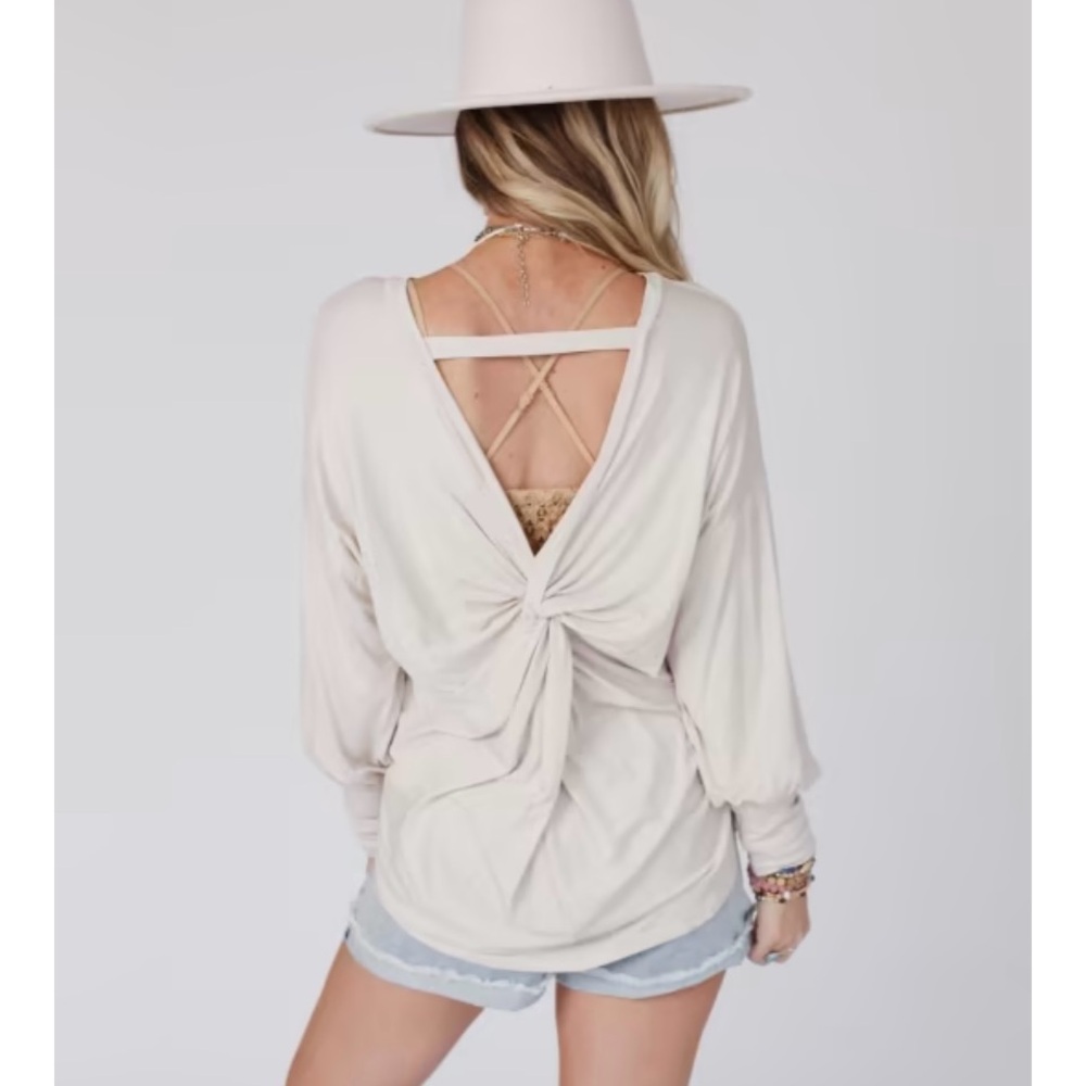 Three Bird Nest Open Back Dolman
Top - Cream long sleeve top